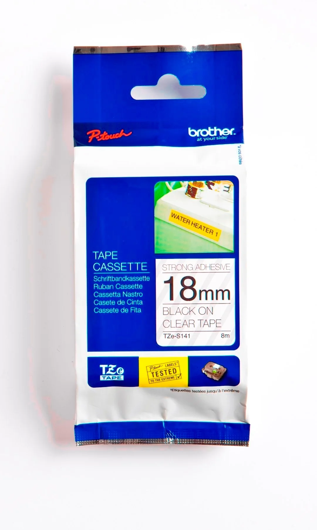 Cinta Rotuladora Brother Doble Adhesivo TZe-S141 18mm Negro/Transparente 8 MTS Laminada