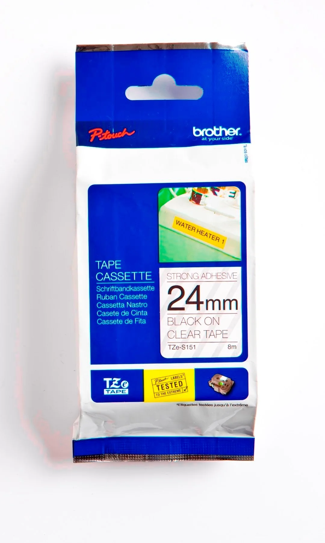 Cinta Rotuladora Brother Doble Adhesivo TZe-S151 24mm Negro/Transparente 8 MTS Laminada