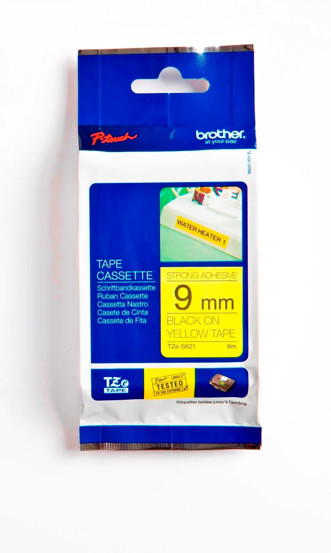 Cinta Rotuladora Brother Doble Adhesivo TZE-S621 9mm Negro/Amarillo 8 Mts Laminada
