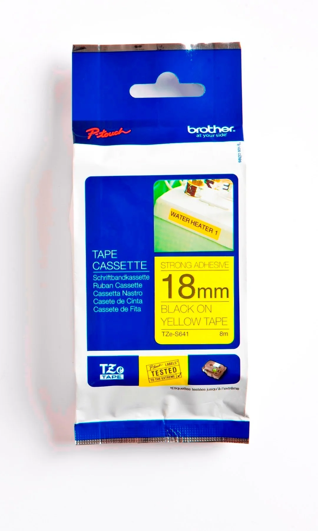 Cinta Rotuladora Brother Doble Adhesivo TZE-S641 18mm Negro/Amarillo 8 MTS Laminada