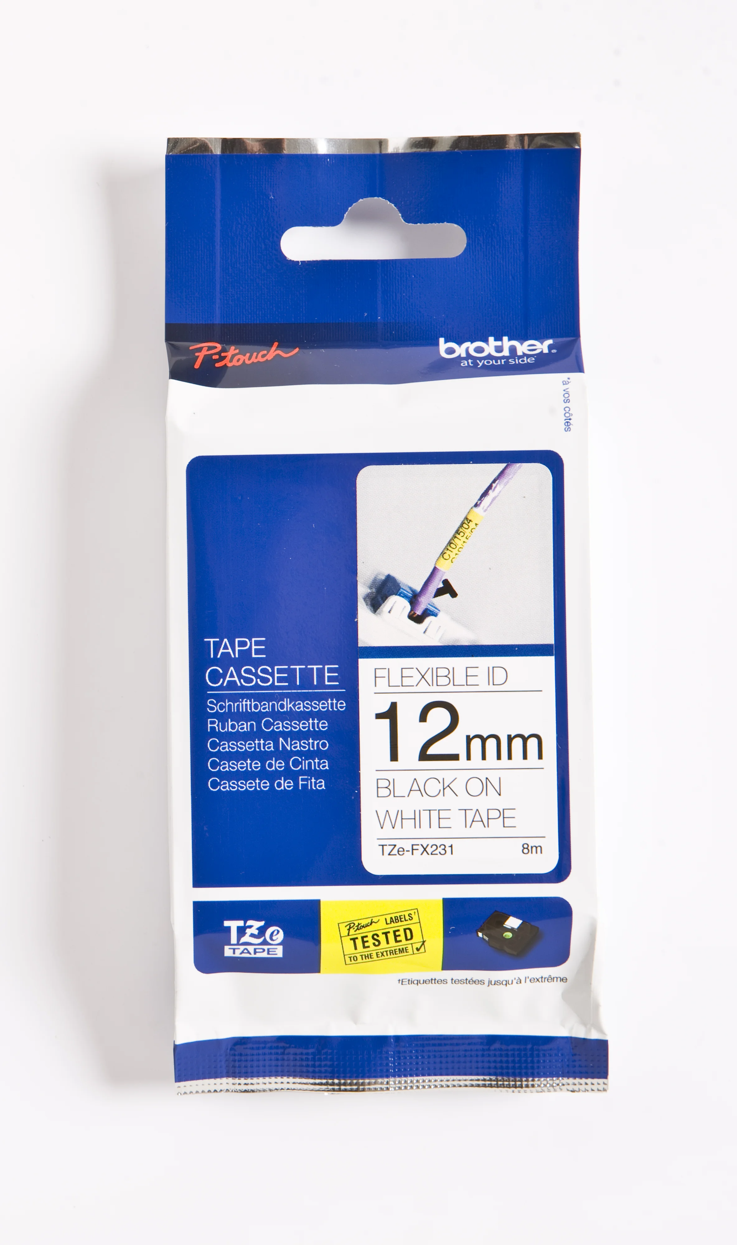 Cinta Rotuladora Brother Flexible TZE-FX231 12mm Negro/Blanco 8 MTS Laminada