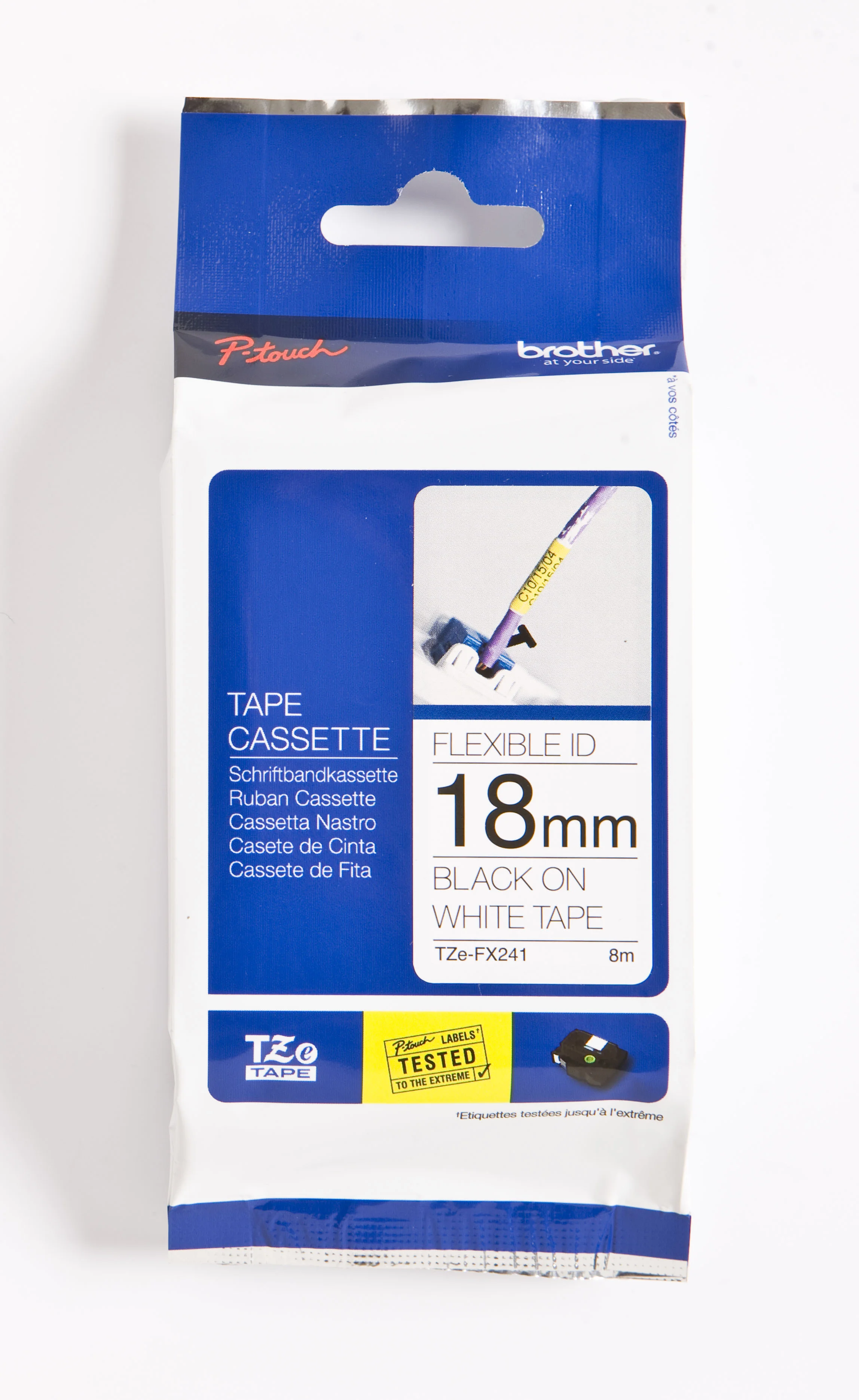 Cinta Rotuladora Brother Flexible TZE-FX241 18mm Negro/Blanco 8 MTS Laminada