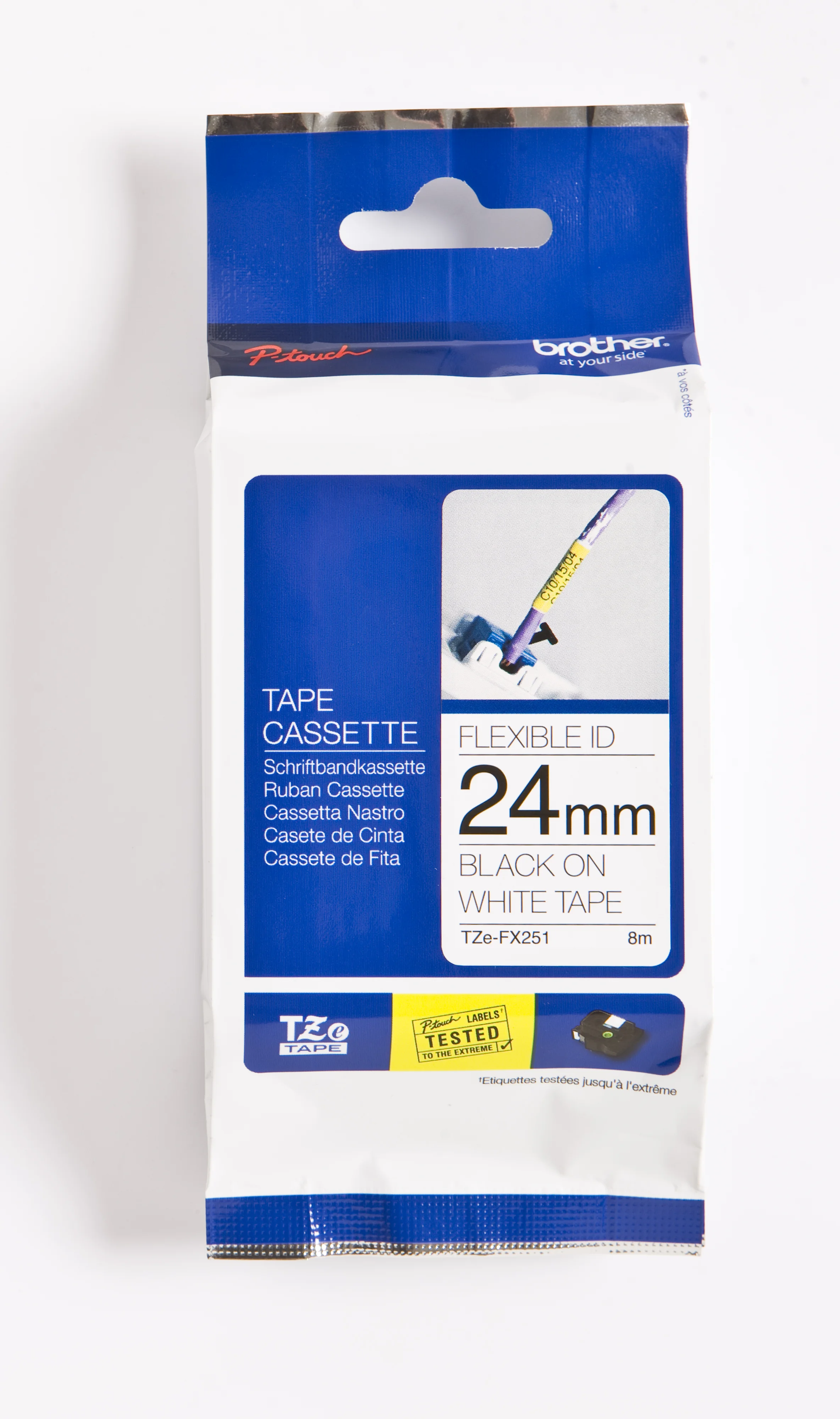 Cinta Rotuladora Brother Flexible TZE-FX251 24mm Negro/Blanco 8 MTS Laminada