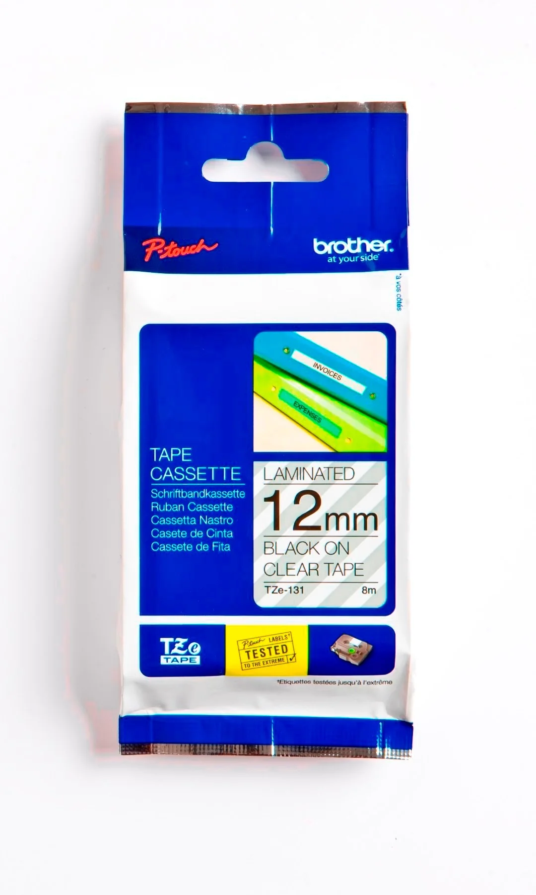 Cinta Rotuladora Brother TZE-131 12mm Negro/Transparente 8 MTS Laminada