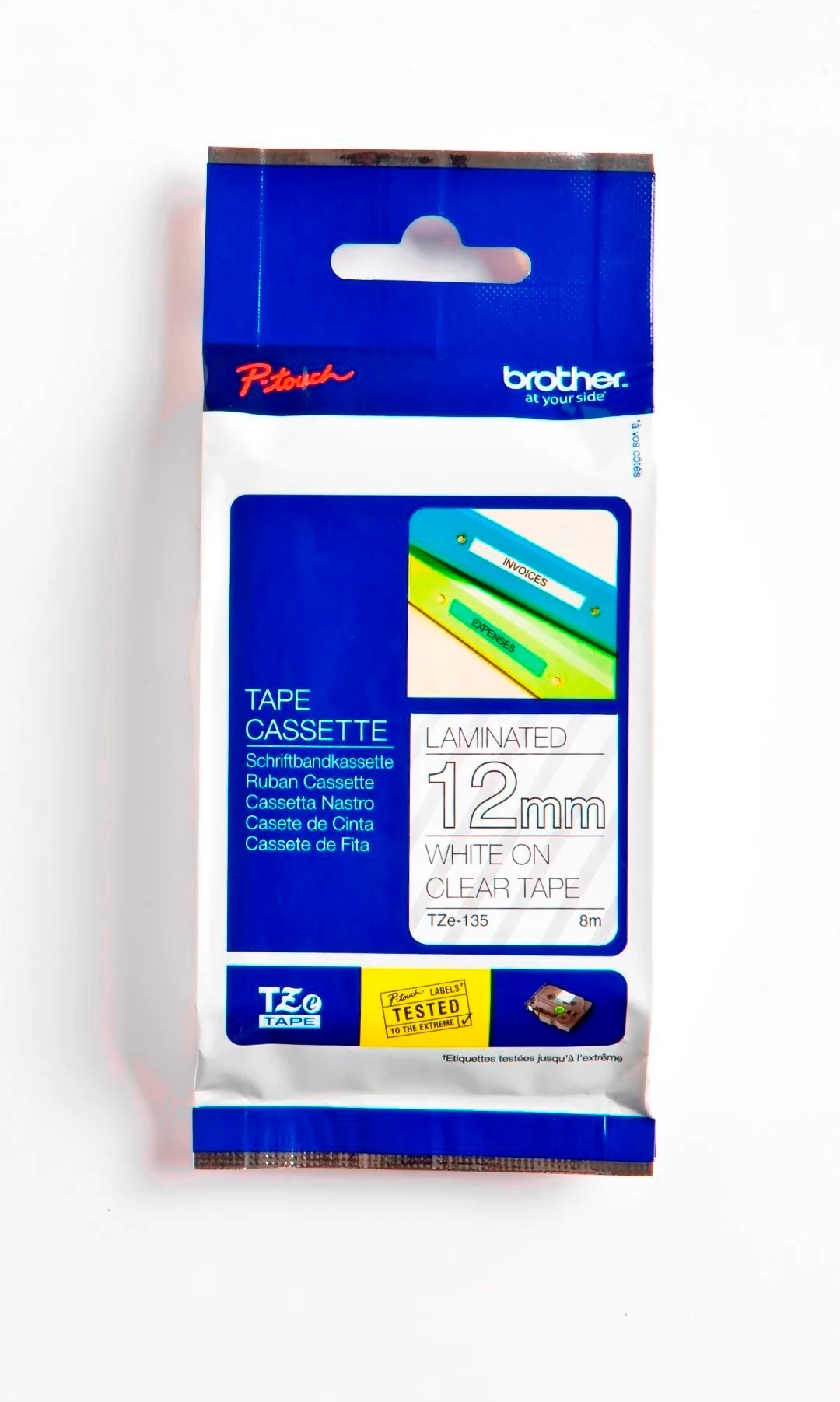 Cinta Rotuladora Brother TZE-135 12mm Blanco/Transparente 8 MTS Laminada