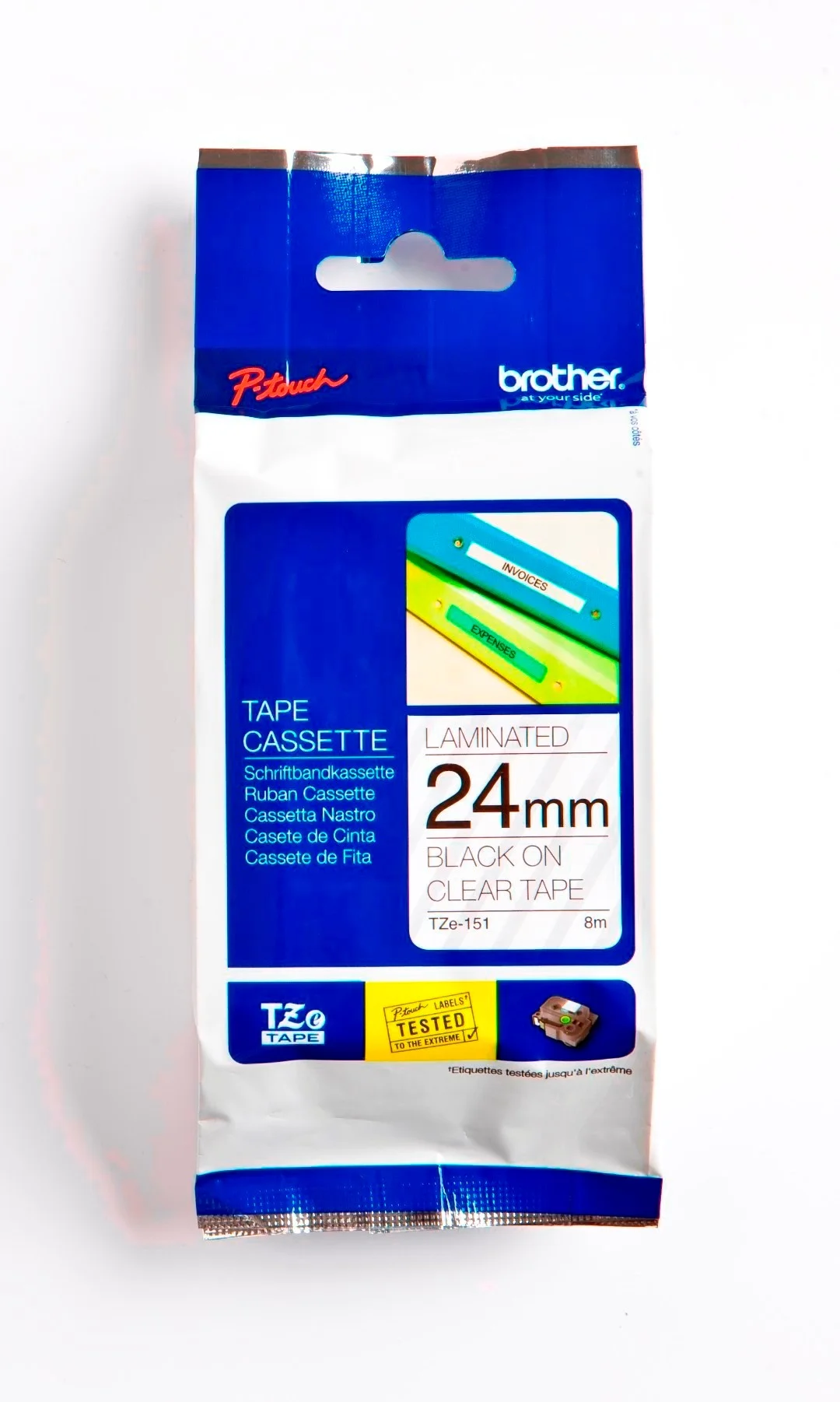 Cinta Rotuladora Brother TZe151 24mm Negro/Transparente 8 MTS Laminada