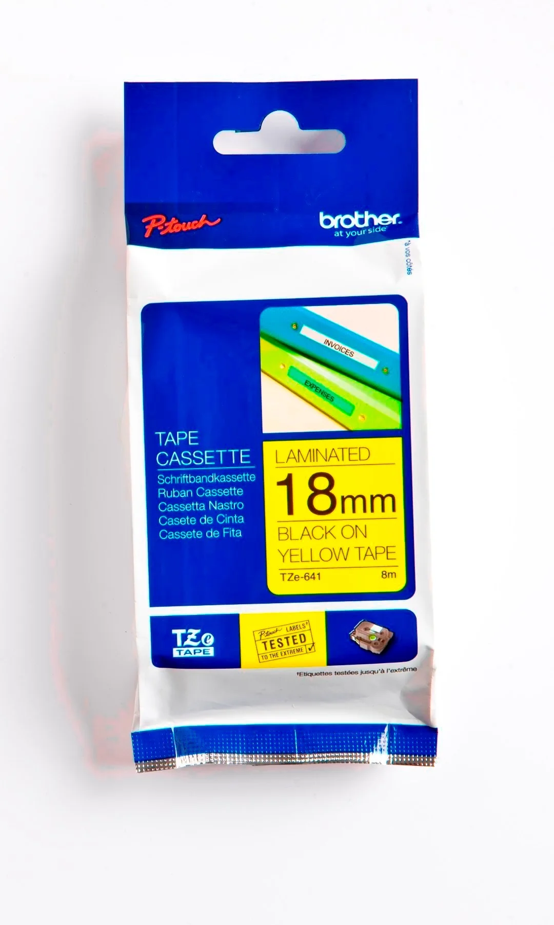 Cinta Rotuladora Brother TZE-641 18mm Negro/Amarillo 8 MTS Laminada